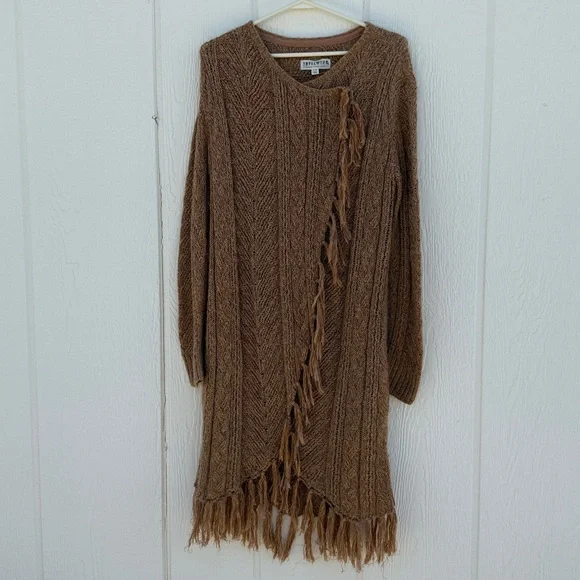 Idyllwind Size L Tan Metallic Knit Fringe Western Wrap Tunic Cardigan Sweater - Picture 7 of 10